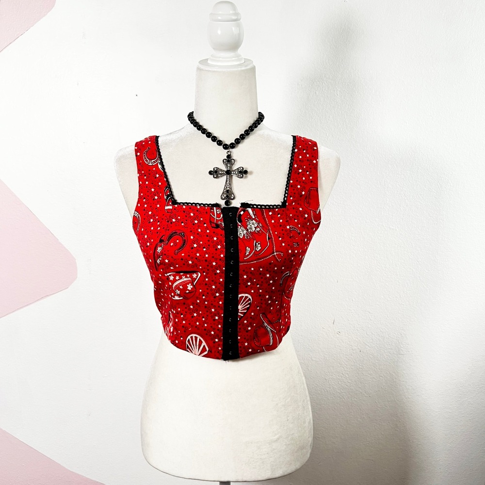 Western Cowgirl Corset Style Top Womens‎ Small Red Rodeo Festival
